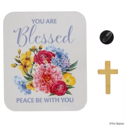 Religious Cross Metal Pins with Floral Card for 12